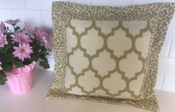 Square pillow with ruffles, two patterns combined